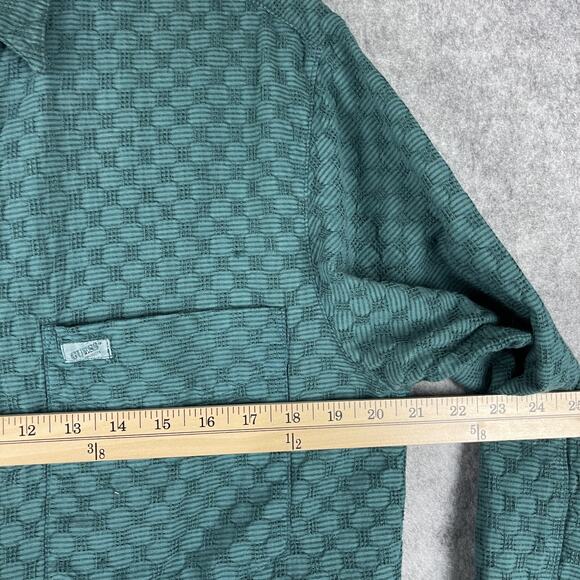 Vintage Guess Georges Marciano Shirt Mens 2 Green Textured Button Up 80s USA - Picture 9 of 15